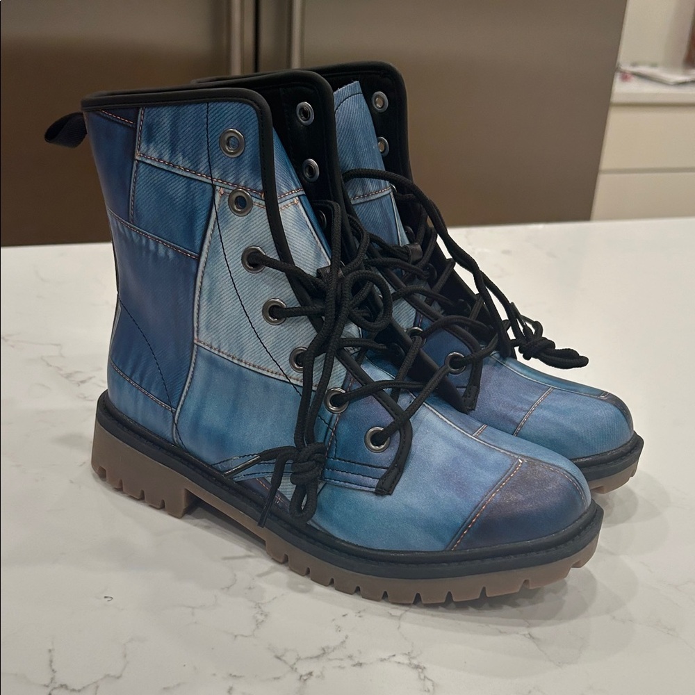 Blue Denim Combat Boots